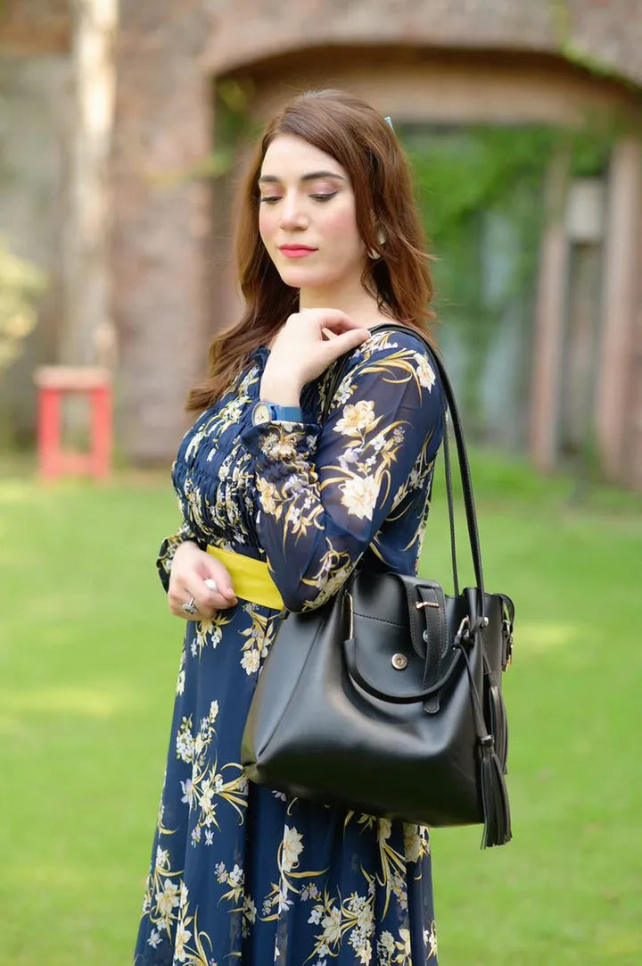 ALEXIA 4 PIECE BLACK HANDBAG IN LETHER