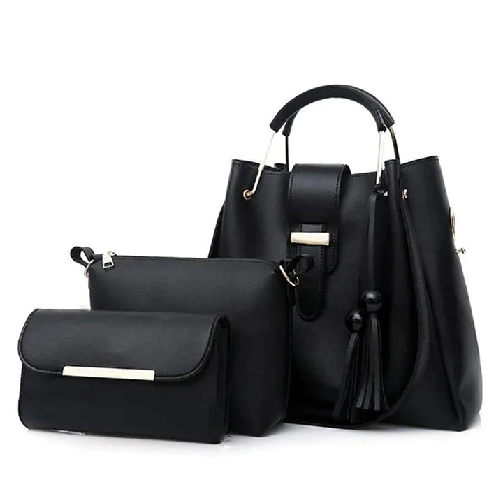 ALEXIA 4 PIECE BLACK HANDBAG IN LETHER